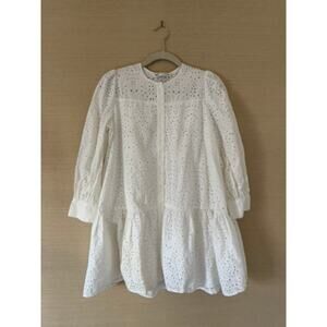 Zara White Eyelet Tiered Mini Dress – Size XS